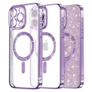Husa MagSafe pentru Apple iPhone 16 Pro, Techsuit, Luxury Glitter, Mov Deschis