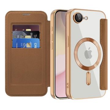 Husa MagSafe pentru Apple iPhone 16e, Techsuit, SmartMag Book, Maro