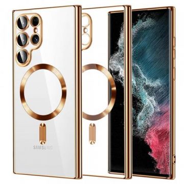 Husa MagSafe pentru Samsung Galaxy S22 Ultra 5G S908, Techsuit, Luxury Crystal (Auriu)