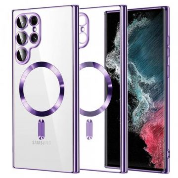 Husa MagSafe pentru Samsung Galaxy S22 Ultra 5G S908, Techsuit, Luxury Crystal (Mov Deschis)