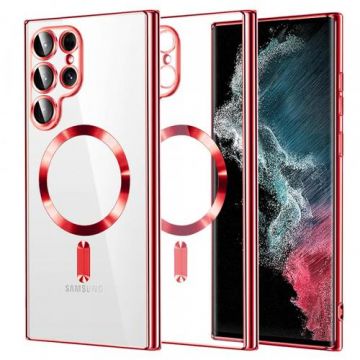 Husa MagSafe pentru Samsung Galaxy S22 Ultra 5G S908, Techsuit, Luxury Crystal (Rosu)
