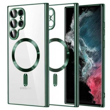 Husa MagSafe pentru Samsung Galaxy S22 Ultra 5G S908, Techsuit, Luxury Crystal (Verde Inchis)