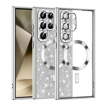 Husa MagSafe pentru Samsung Galaxy S22 Ultra 5G S908, Techsuit, Luxury Glitter (Argintiu)