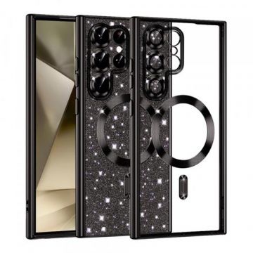 Husa MagSafe pentru Samsung Galaxy S22 Ultra 5G S908, Techsuit, Luxury Glitter (Negru)