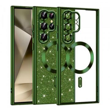 Husa MagSafe pentru Samsung Galaxy S22 Ultra 5G S908, Techsuit, Luxury Glitter (Verde Inchis)