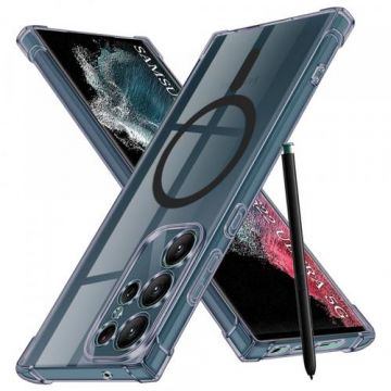 Husa MagSafe pentru Samsung Galaxy S22 Ultra 5G S908, Techsuit, Shockproof Clear (Transparent/Negru)