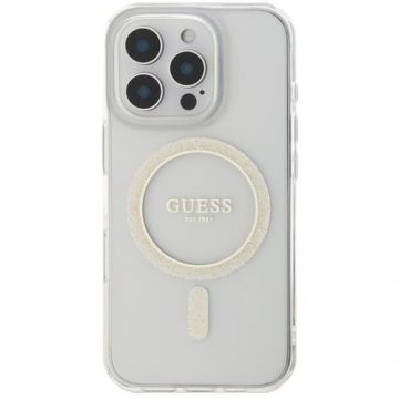 Guess Husa Glitter Ring MagSafe iPhone 16 Pro Transparent