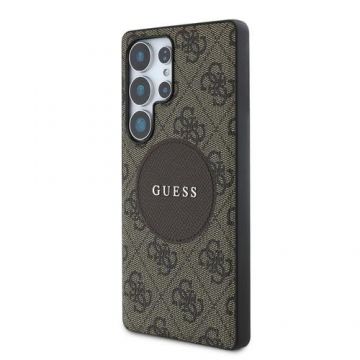 Husa Guess 4G Round Patch Classic Logo, MagSafe, pentru Samsung Galaxy S25 Ultra (Maro)