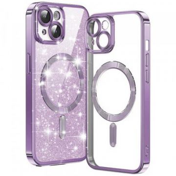 Husa MagSafe pentru Apple iPhone 15 Plus, Techsuit, Luxury Glitter, Mov Deschis