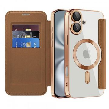 Husa MagSafe pentru Apple iPhone 16 Plus, Techsuit, SmartMag Book, Maro