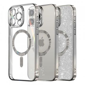 Husa MagSafe pentru Apple iPhone 16 Pro Max, Techsuit, Luxury Glitter, Argintie