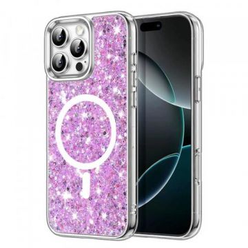 Husa MagSafe pentru Apple iPhone 16 Pro Max, Techsuit, Sparkly Glitter, Magenta