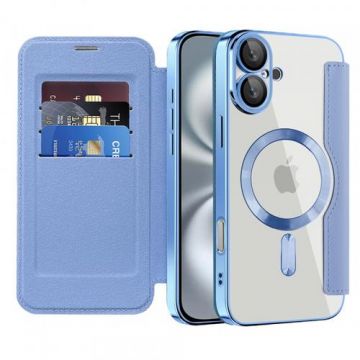 Husa MagSafe pentru Apple iPhone 16, Techsuit, SmartMag Book, Bleu