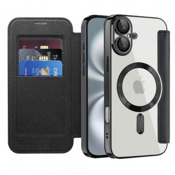 Husa MagSafe pentru Apple iPhone 16, Techsuit, SmartMag Book, Neagra