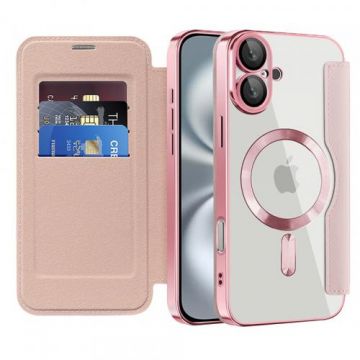Husa MagSafe pentru Apple iPhone 16, Techsuit, SmartMag Book, Roz