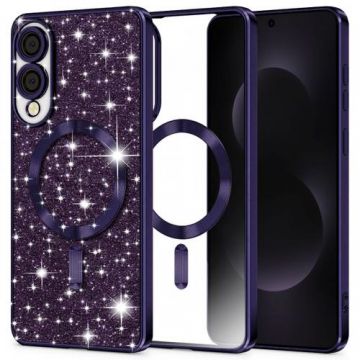 Husa MagSafe pentru Samsung Galaxy S25 Edge S937, Techsuit, Luxury Glitter, Mov Inchis