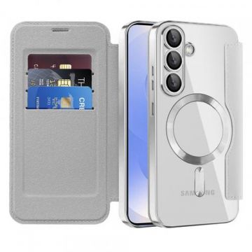 Husa MagSafe pentru Samsung Galaxy S25 S931, Techsuit SmartMag Book (Gri)
