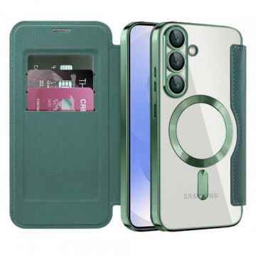 Husa MagSafe pentru Samsung Galaxy S25 S931, Techsuit, SmartMag Book (Verde)