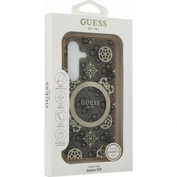 Husa Protectie Spate Guess 4G Gold Electroplated Peony Pattern, pentru Samsung Galaxy S25 (Maro)