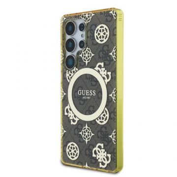 Husa Protectie Spate Guess 4G Gold Electroplated Peony Pattern pentru Samsung Galaxy S25 Ultra (Maro)