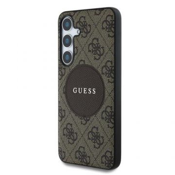 Husa Protectie Spate Guess 4G Round Patch Classic Logo MagSafe Samsung Galaxy S25 Plus (Maro)