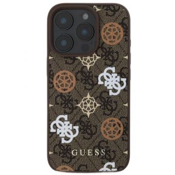 Husa Protectie Spate Guess PU 4G Peony, MagSafe, pentru iPhone 16 Pro (Maro)