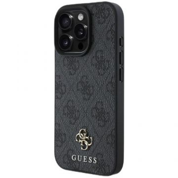 Husa Protectie Spate Guess PU 4G Small Metal Logo, MagSafe, pentru iPhone 16 Pro (Gri)