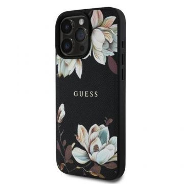 Husa Protectie Spate Guess PU Grained Magnolia, MagSafe, pentru iPhone 16 Pro (Negru)
