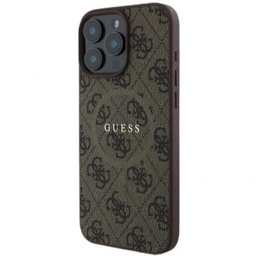 Husa Protectie Spate Guess PU Leather 4G Colored Ring, MagSafe, pentru iPhone 16 Pro (Maro)
