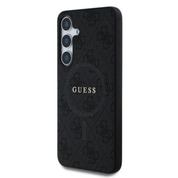 Husa Protectie Spate Guess PU Leather 4G Colored Ring, MagSafe, pentru Samsung Galaxy S25 (Negru)