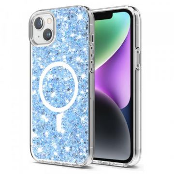 Husa MagSafe pentru Apple iPhone 15 Plus / 14 Plus, Techsuit, Sparkly Glitter, Bleu