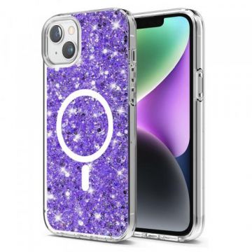 Husa MagSafe pentru Apple iPhone 15 Plus / 14 Plus, Techsuit, Sparkly Glitter, Mov