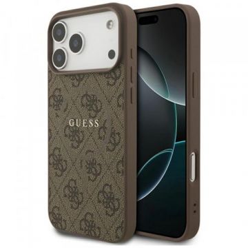Husa MagSafe pentru Apple iPhone 17 Pro, Guess, 4G Ring Classic Logo, Maro