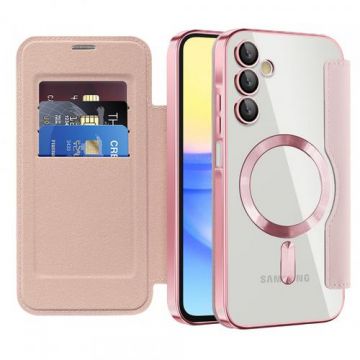 Husa MagSafe pentru Samsung Galaxy A15 5G A156 / A15 A155, Techsuit SmartMag Book (Roz)