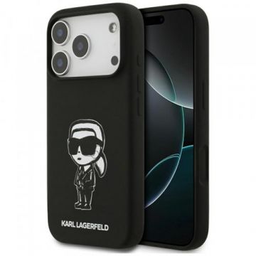 Husa pentru Apple iPhone 17 Pro, Karl Lagerfeld, Sketch & Logo Karl, Neagra
