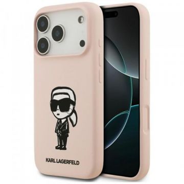 Husa pentru Apple iPhone 17 Pro, Karl Lagerfeld, Sketch & Logo Karl, Roz
