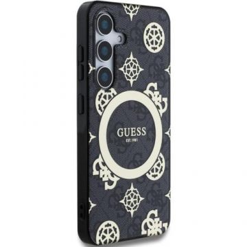 Husa Protectie Spate Guess 4G Gold Electroplated Peony Pattern pentru Samsung Galaxy S25 (Negru)