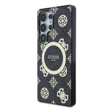 Husa Protectie Spate Guess 4G Gold Electroplated Peony Pattern pentru Samsung Galaxy S25 Ultra (Negru)