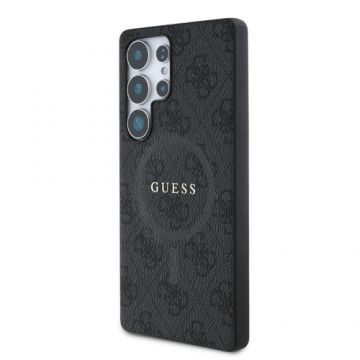 Husa Protectie Spate Guess PU Leather 4G Colored Ring, MagSafe, pentru Samsung Galaxy S25 Ultra (Negru)