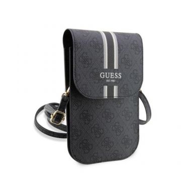 Geanta pentru Telefon Guess PU 4G Printed Stripes, Universal, Piele Eco (Negru)