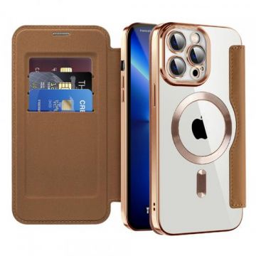 Husa MagSafe pentru Apple iPhone 13 Pro Max, Techsuit, SmartMag Book (Maro)