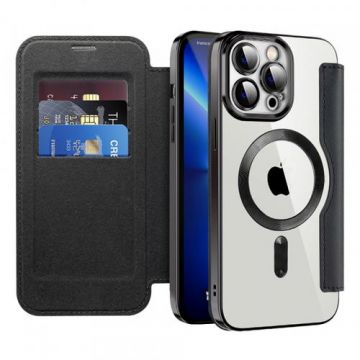 Husa MagSafe pentru Apple iPhone 13 Pro Max, Techsuit, SmartMag Book (Negru)
