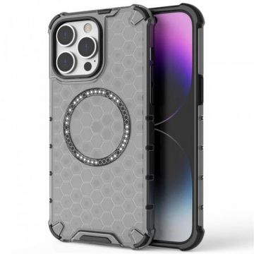 Husa MagSafe pentru Apple iPhone 14 Pro, Techsuit HoneyComb Shield (Negru/Transparent)