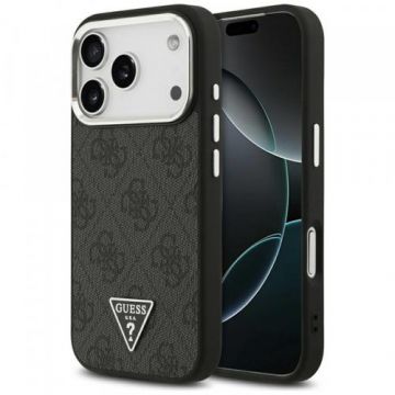Husa MagSafe pentru Apple iPhone 17 Pro, Guess, 4G Triangle Logo, Neagra