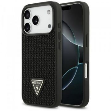 Husa pentru Apple iPhone 17 Pro, Guess, Rhinestone Triangle Logo, Neagra