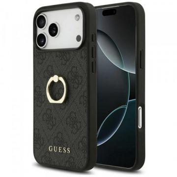 Husa pentru Apple iPhone 17 Pro Max, Guess, 4G Ring Stand, Neagra