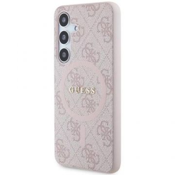 Husa Protectie Spate Guess 4G Leather Metal Logo MagSafe pentru Samsung Galaxy S24 (Roz)