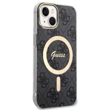 Husa Protectie Spate Guess 4G MagSafe pentru Apple iPhone 15 (Negru)