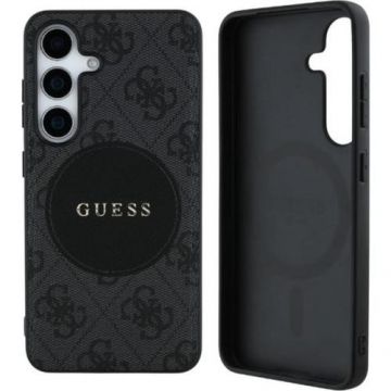 Husa Protectie Spate Guess 4G Round Patch Classic Logo MagSafe pentru Samsung Galaxy S25 Plus (Negru)