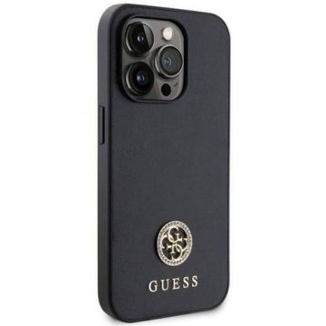 Husa Protectie Spate Guess 4G Strass Metal Logo pentru Apple iPhone 15 Pro (Negru)